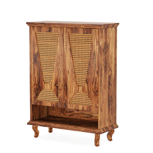 Shoe Cabinet With 5 Tier Freestanding Organizer, Ventilated Doors - Natural Wood