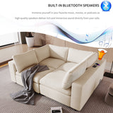 U-style Upholstered Modular Sofa With Storage Space and USB Charge Ports