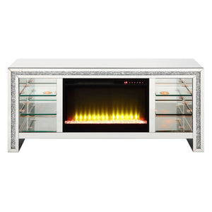 Noralie - 28" TV Stand With Fireplace & LED - Mirrored & Faux Diamonds