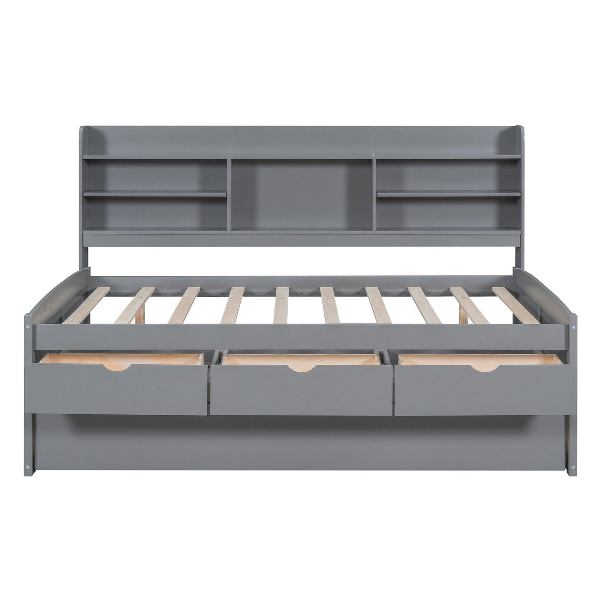 Captain Bed With Built In Bookshelves, 3 Storage Drawers, And Trundle