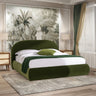 Archie Puffy Grounded Upholstered Platform Bed with Rounded Headboard - Green, White, Beige