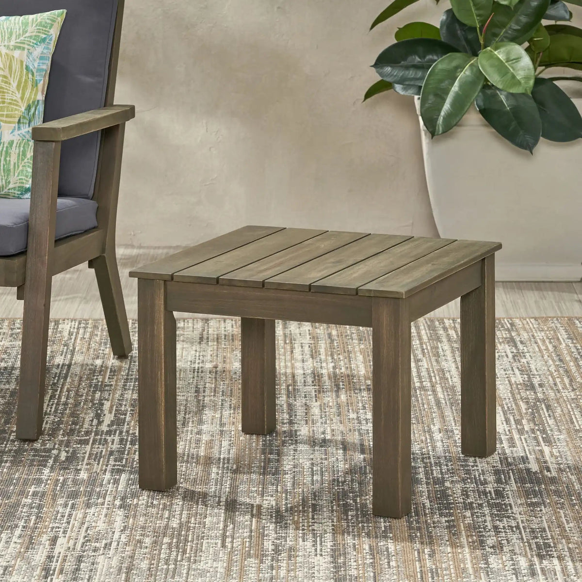 Halcyon Outdoor Side Table With Slat Design