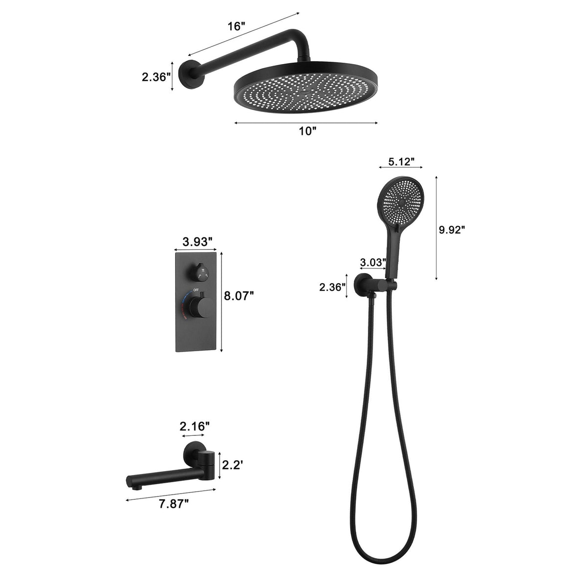 10" Shower System Set With Control Valve And Overhead Shower