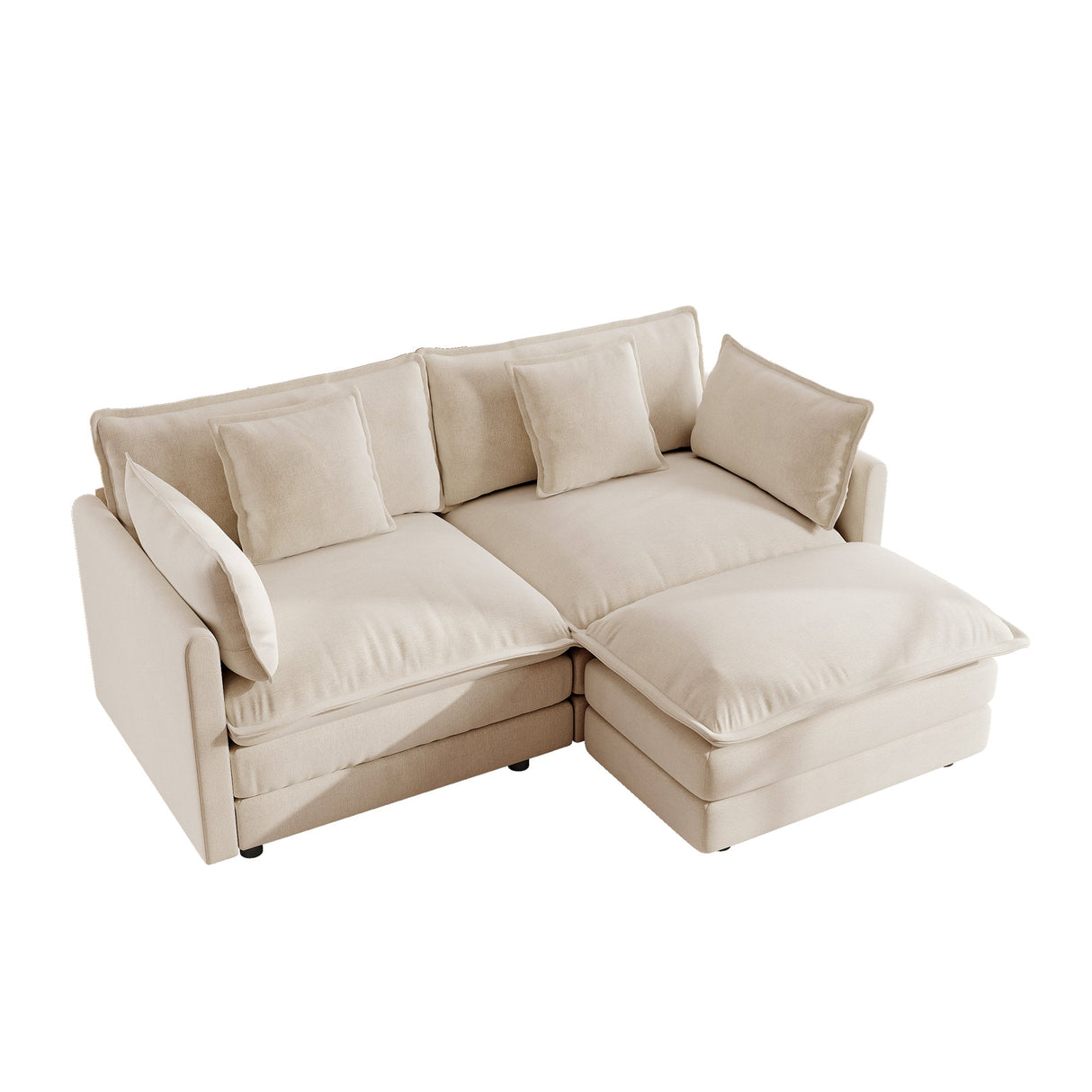 Chenille Two-Seater Sofa with Ottoman