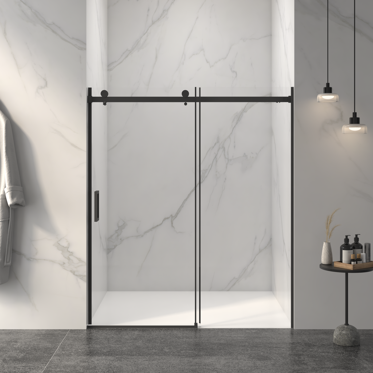 Frameless Sliding Shower Door - 5/16" Thick Tempered Glass