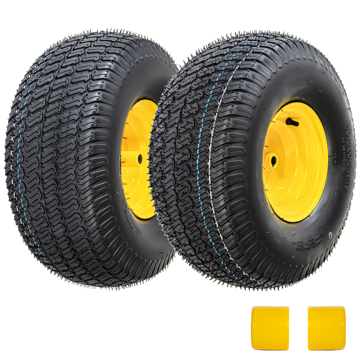 Set of 2 20x8.00-8 Lawn Mower Tires and Wheel Assembly