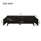 63'' Dark Rattan TV Stand with 2 Storage Cabinets and Solid Wood Legs