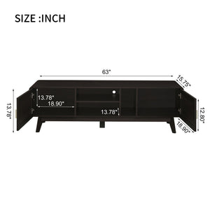 63'' Dark Rattan TV Stand with 2 Storage Cabinets and Solid Wood Legs