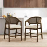 Wooden Frame Counter Stool with Rattan Back, Set of 2