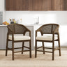 Wooden Frame Counter Stool with Rattan Back, Set of 2