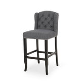Fabric Tufted Counter Stool with Nailhead Accents - Set of 2 Charcoal