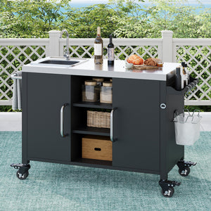 K&K 55.5" Outdoor Kitchen Island with Sink