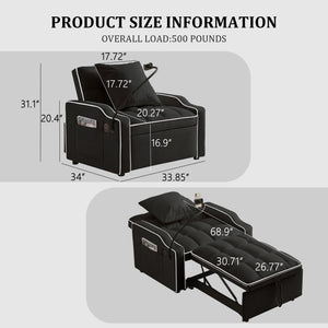 Sleeper Sofa Chair Bed - 3 In 1 Convertible Sofa