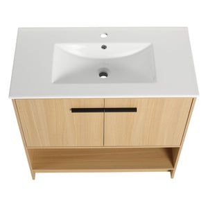 Modern Bathroom Vanity With Ceramic Sink, Freestanding Cabinet, Soft Closing Doors