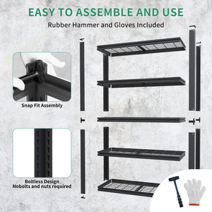Heavy Duty 5 Tier Adjustable Metal Mesh Storage Rack With 2000 Lbs Capacity - Brushed Nickel
