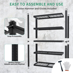 Heavy Duty 5 Tier Adjustable Metal Mesh Storage Rack With 2000 Lbs Capacity - Brushed Nickel