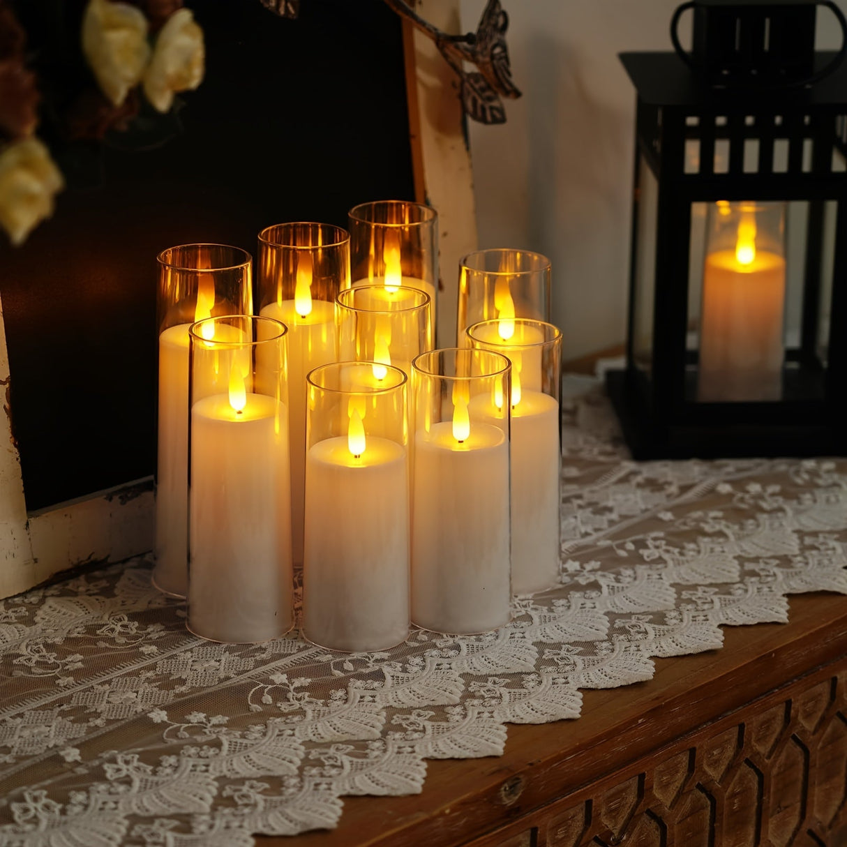 9pcs Flickering Flameless LED Pillar Candles with Remote & Timer