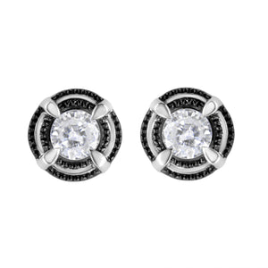 Black Rhodium Plated .925 Sterling Silver Round 1-1/2 cttw Diamond Double Halo 4-Prong Solitaire Milgrain Stud Earrings (H-I Color, I2-I3 Clarity)