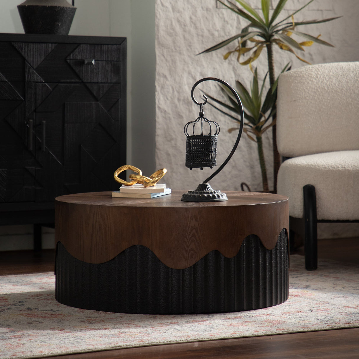 30.31" Round Coffee Table - Handcrafted Wooden Tea Table