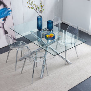 Modern Minimalist Transparent Dining Chair Set with Ergonomic PET Seat - Clear/Silver