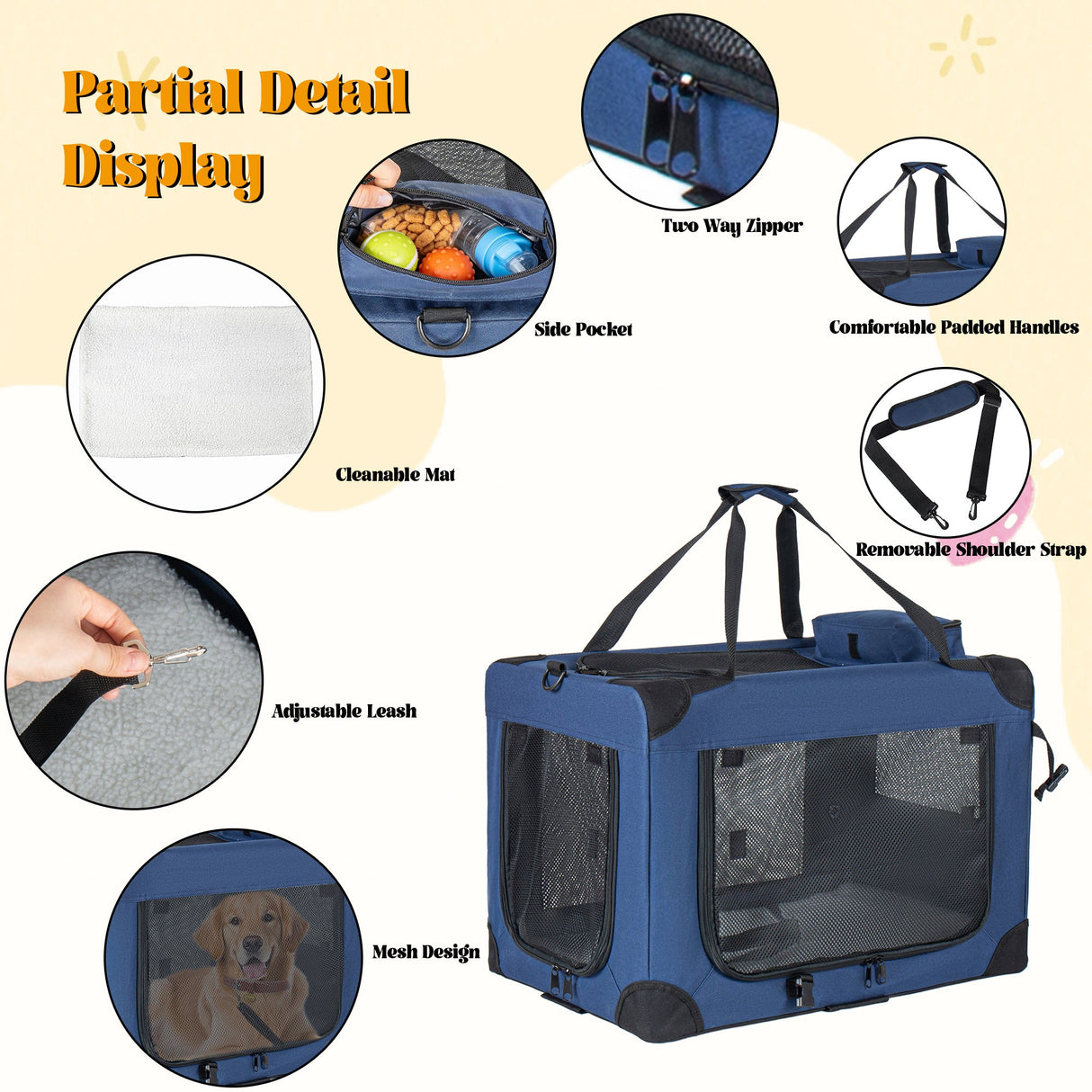 32'' Soft Dog Crates Kennel - Portable Folding Pet Carrier