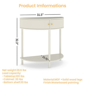 Demi Lune Console Table with 2 Storage Drawers - White, Dark Gray, Dark Brown