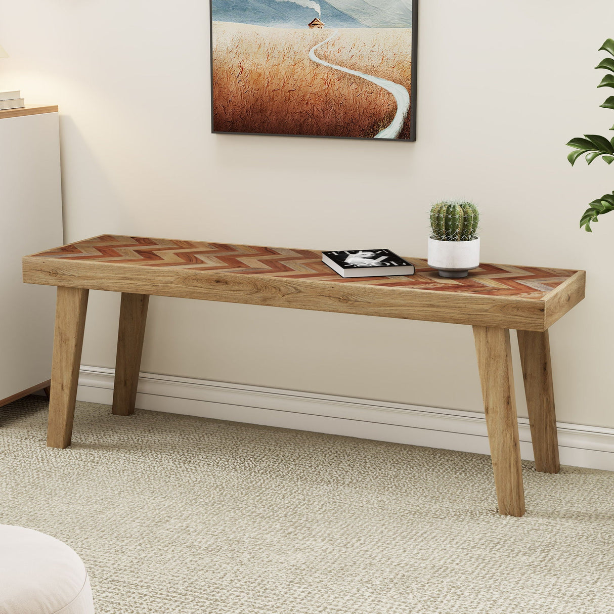 Artisan Handcrafted Mango Wood Bench Rustic Boho Style - Natural