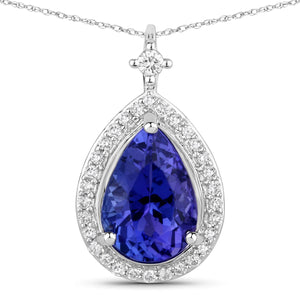 2.20 Carat Genuine Tanzanite and White Diamond 14K White Gold Pendant