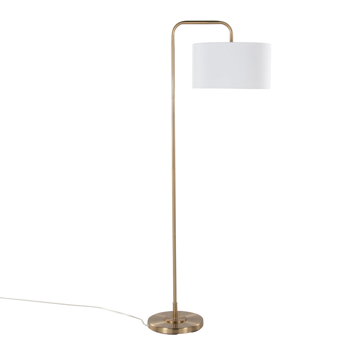Puck 63.75' Contemporary Metal Floor Lamp in Gold with White Linen Shade