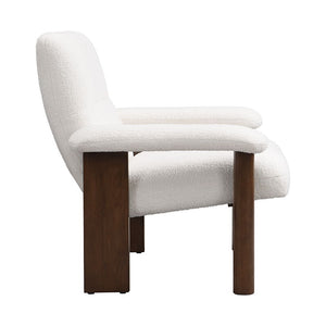 Modern Accent Chair With Ottoman, Mid Century Lounge Chair With Footrest, Comfy Fabric Armchair Upholstered Set With Solid Wood Frame For Living Room - White