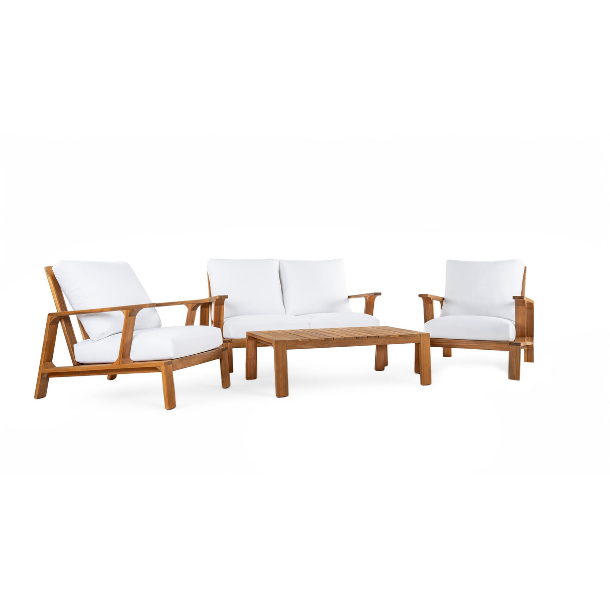 Acacia Wood Outdoor Sofa Set for 4 with Cushions and Coffee Table