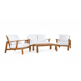 Acacia Wood Outdoor Sofa Set for 4 with Cushions and Coffee Table