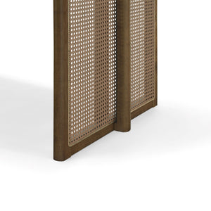 Walnut-Colored Rubber Wood Dining Set with Plastic Rattan