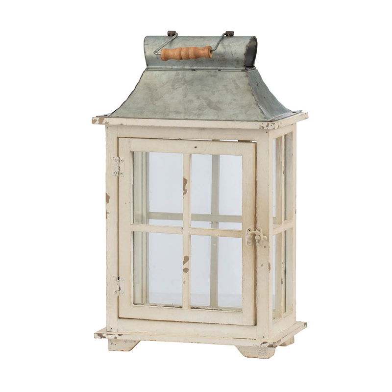 Wooden Candle Lantern Decorative Hurricane Holder - Ivory
