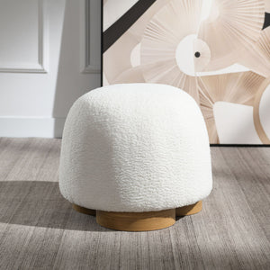 Round Soft Teddy Fabric Upholstered Ottoman with Metal Accents - White or Dark Green