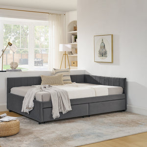Full Size Upholstered Tufted Bed Frame with Two Drawers