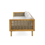 Claremont 3-Seater Daybed with Rattan Arms, Light Grey Cushion, Acacia Wood Frame