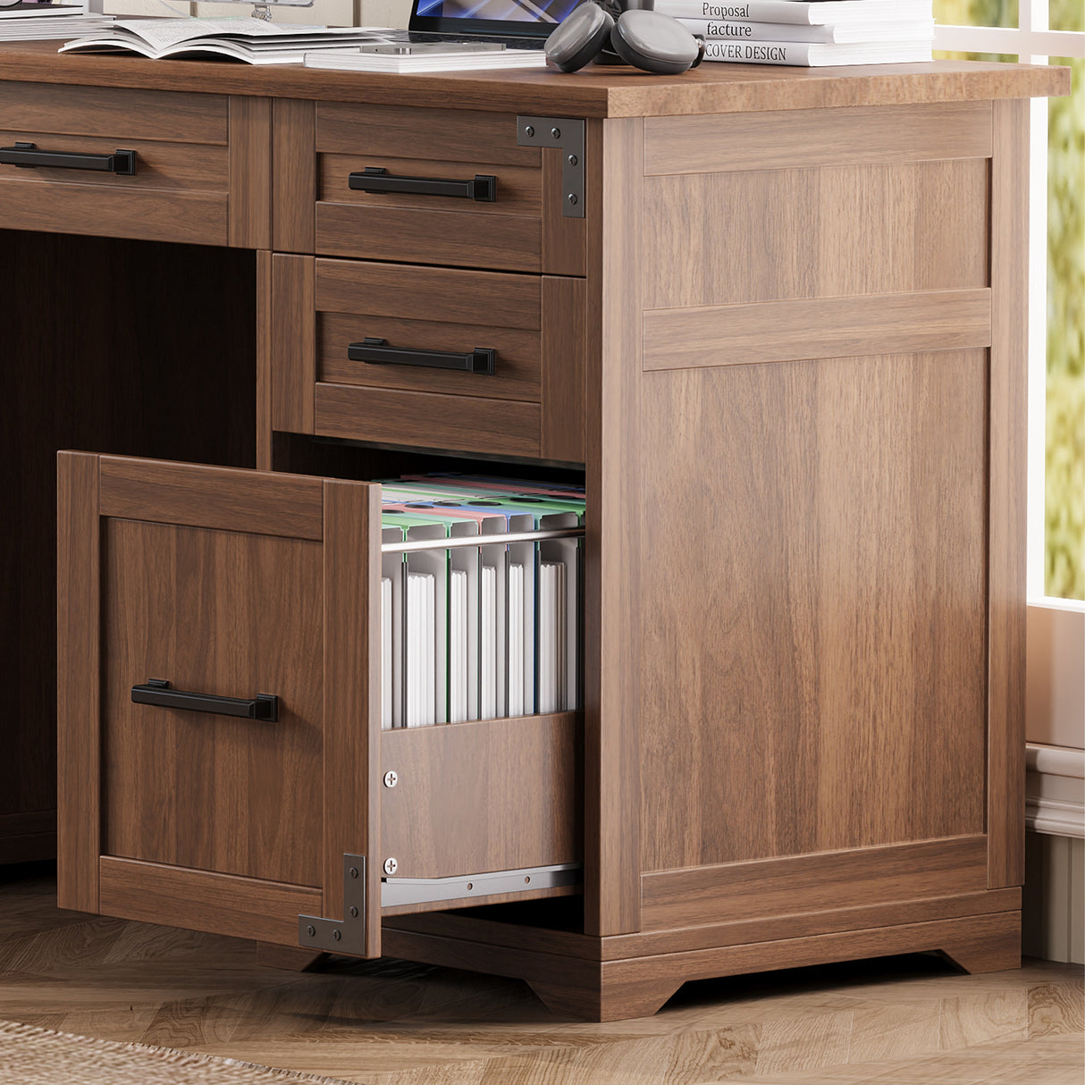 55" Farmhouse Executive Desk with Charging Station