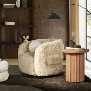 Colt Fur Swivel Upholstered Barrel Accent Arm Chair - Cream Beige