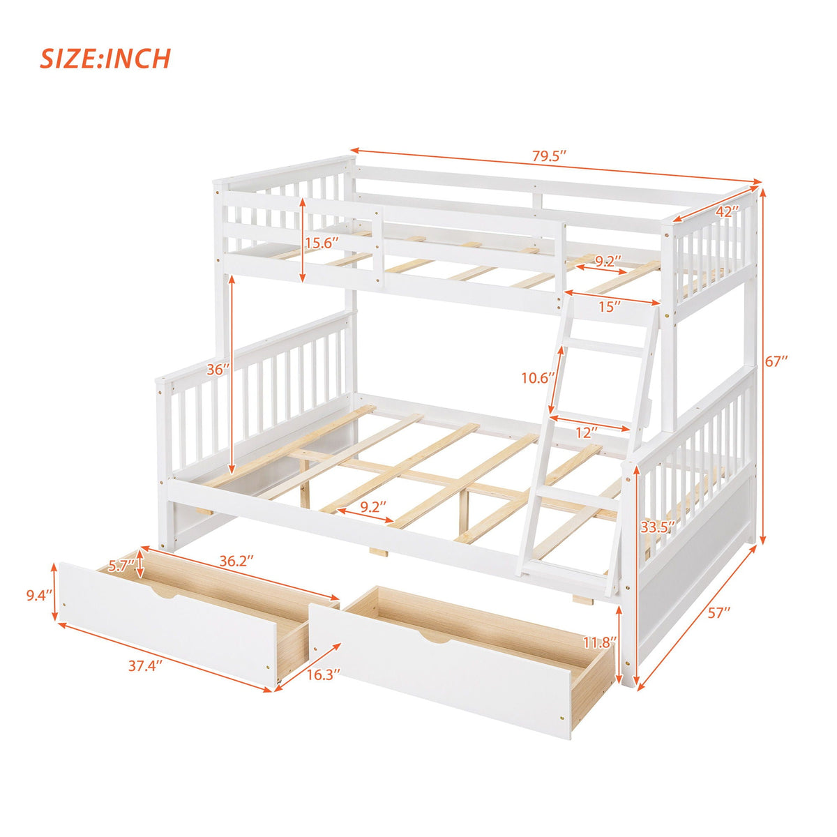 Bunk Bed With Ladders And 2 Storage Drawers