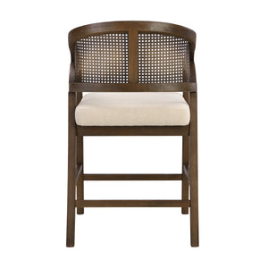 Wooden Frame Counter Stool with Rattan Back - Set of 2
