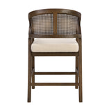 Wooden Frame Counter Stool With Rattan Back - Set of 2