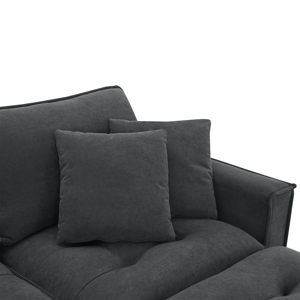 Leland Suede-Tufted L-Shaped Sectional With Ottoman