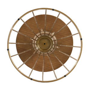 Hollow Edge Retro Art Pine Side Table with Antique Gold and Natural Color