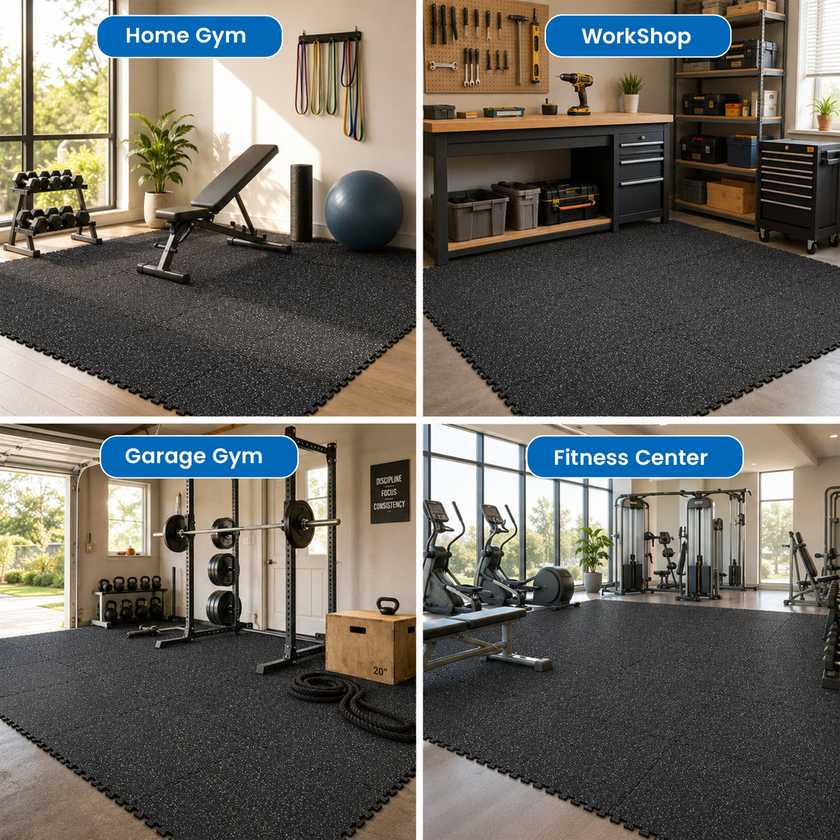 0.6 Inch Thick Interlocking Gym Floor Mats