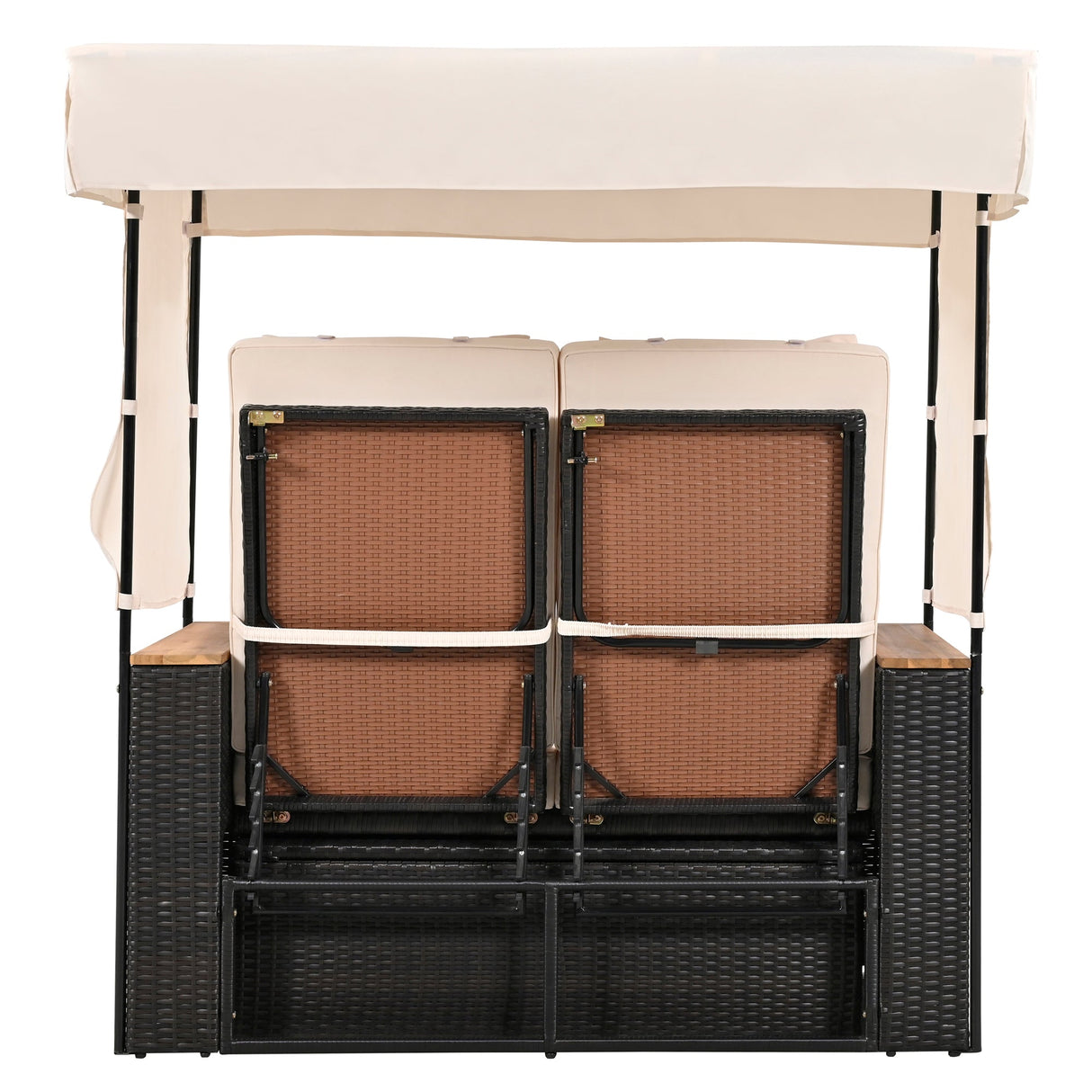 Bethany Two-Person Outdoor Rattan Daybed with Adjustable Canopy and Hidden Storage