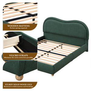 Queen Size Upholstered Platform Bed Frame with Rounded Corners Curved Headboard