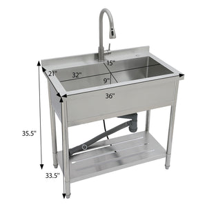 Stainless Steel Freestanding Utility Sink with Pull-Out Faucet