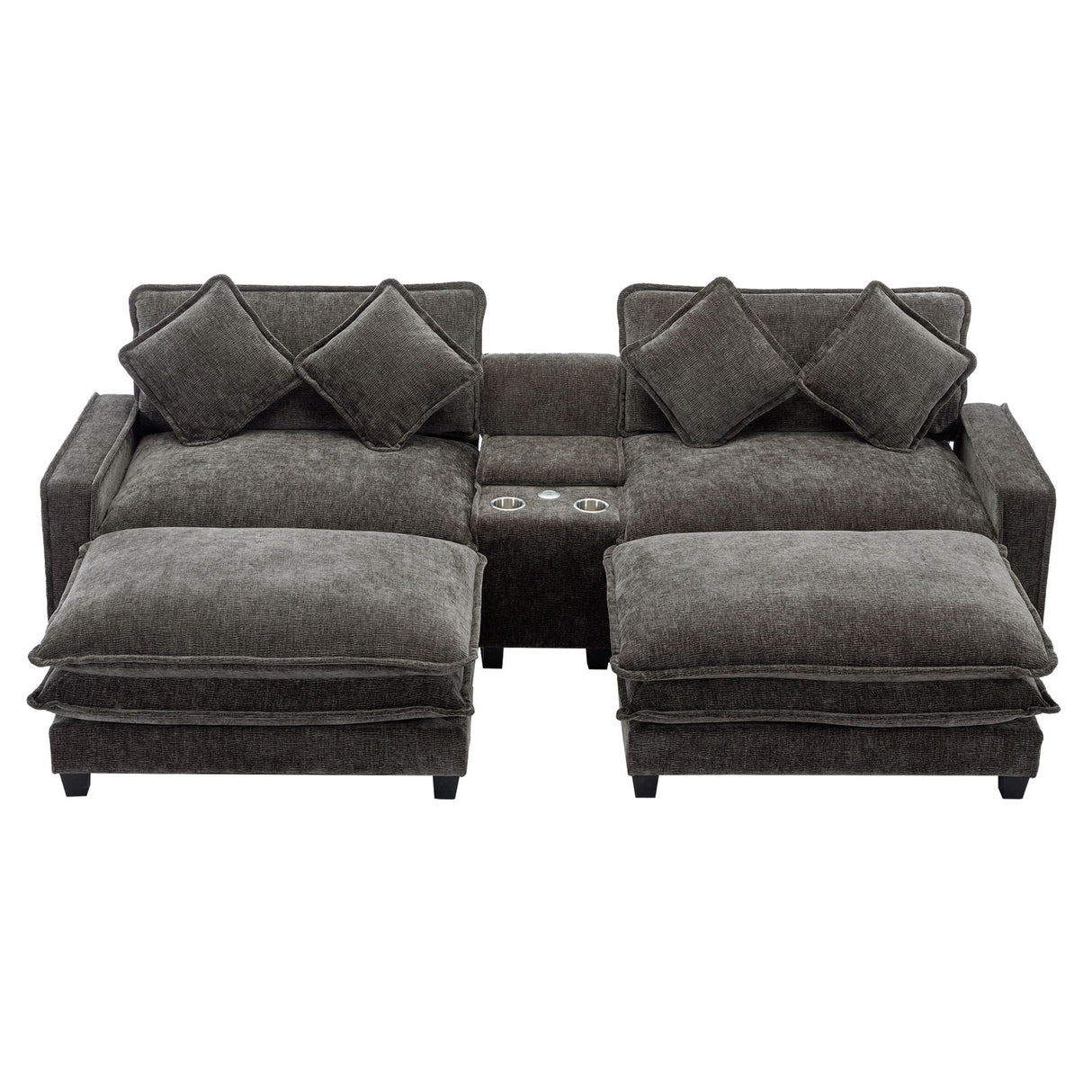 Modern Sectional Sofa With Removable Ottomans, USB Ports