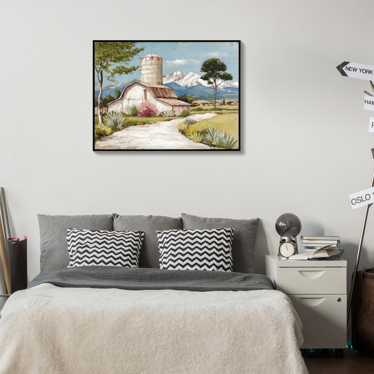Framed Rustic Farmhouse Canvas Wall Art Beautiful Field Painting Wildflower Barn Print Nature Scenery Picture French Countryside Poster for Bathroom Bedroom Living Room Office Wall Decor 32x24in